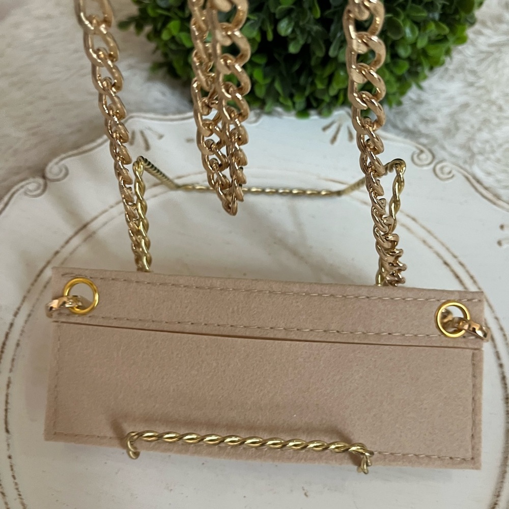 Tan Felt Wallet insert and gold tone  replacement chain bundle nwt